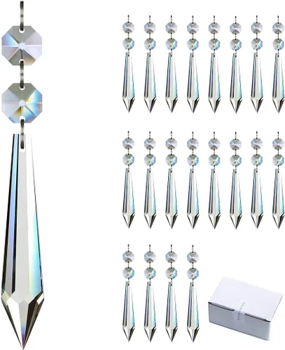 Miniatura 10 de 20pcs 1.496 in Candelabro Cristales Piezas de Repuesto Prismas Colgantes Colgantes Colgante Claro Carámbano Caída con Cuentas Octágonas de Vidrio