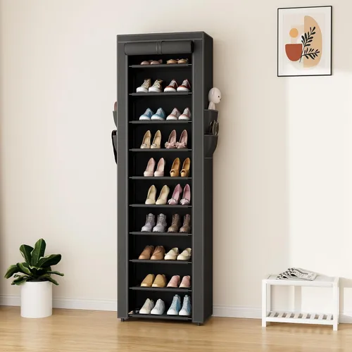 Miniatura 8 de ROJASOP Zapatero con cubiertas, organizador de zapatos grande de 10 niveles, almacenamiento alto para 20-22 pares de zapatos y botas, organizador