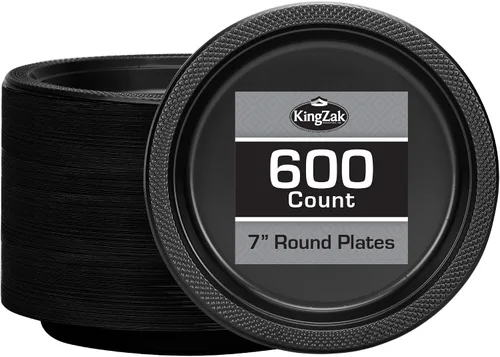 Miniatura 32 de Platos de plástico rojos de la colección Hanna K. Signature, redondos de 9 pulgadas, 50 unidades – Platos desechables resistentes para cenas