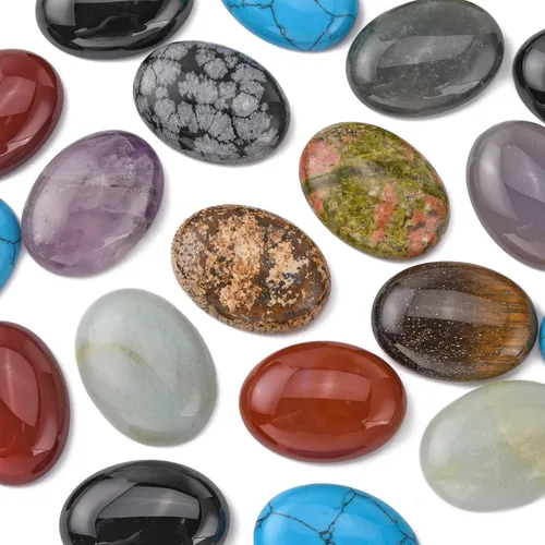 Miniatura 13 de Crafans Flat Back Gemstone Oval Cabochons Natural Stone Cabochons Healing Power Stone Chakra Crystal for Crafts DIY Jewelry Making Supplies