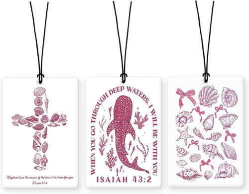 Miniatura 13 de Lacama Ambientador cristiano para automóvil, 3 piezas, lazo rosa y negro, coqueta con versículo bíblico cristiano, ambientador para mujeres y niñas