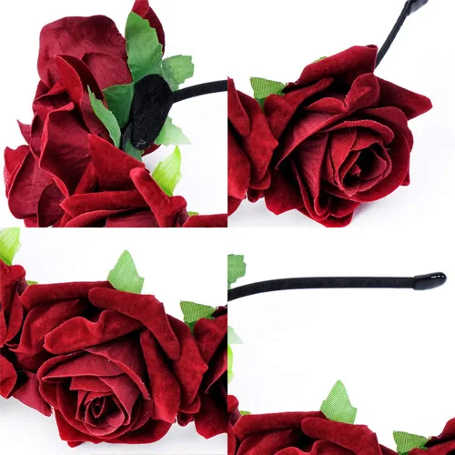 Miniatura 6 de WLBON Diadema de rosas de Halloween, corona de hojas de flores, bandas para el cabello, diadema de hojas florales, diadema para mujer, Navidad