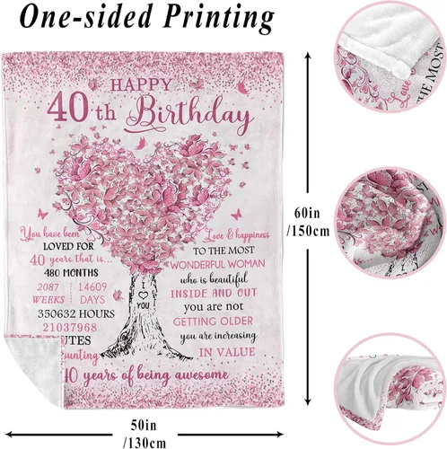 Miniatura 6 de XALAZY Regalos de cumpleaños número 40 para mujeres, manta de 60"X50", decoraciones de cumpleaños número 40 para mujeres, los mejores regalos