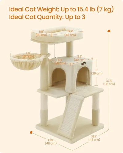 Miniatura 5 de Feandrea Árbol para gatos, torre para gatos de 37.8 pulgadas, condominio de varios niveles con perca ensanchada, postes rascadores y rampa, cueva