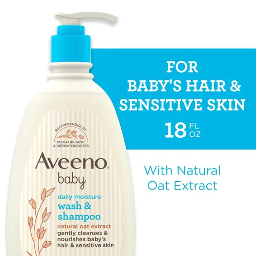 Miniatura 2 de Aveeno Baby Daily Moisture - Jabón corporal suave y champú con extracto de avena, lavado de baño y champú para el cabello 2 en 1, sin desgarros ni