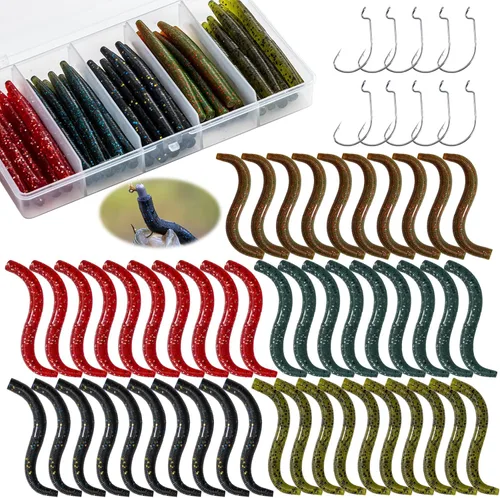 Miniatura 10 de Goture Wacky - Kit de señuelo de pesca con plástico suave, herramientas de aparejo loco, juntas tóricas, ganchos de gusano y lanzamiento, cuentas