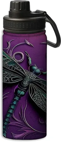 Miniatura 16 de Bunny Rabbit Near Lilac Flowers Pattern - Botella de agua de acero inoxidable de 18 onzas, aislada al vacío, de doble pared, a prueba de fugas