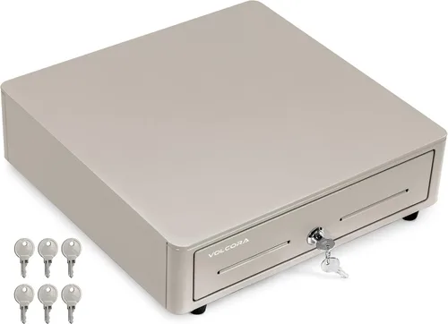 Volcora Cajón de caja registradora para sistema de punto de venta (POS) con esquina redonda de 13 pulgadas, bandeja extraíble para monedas, 4 Gris