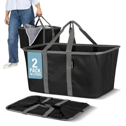 Miniatura 8 de CleverMade Bolsa plegable para la ropa sucia - Denim Carbón 2-Paquete 50L - Contenedor plegable de organización de almacenamiento para ropa, Denim