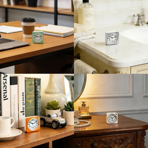 Miniatura 7 de Lamisola Mini reloj despertador de viaje, reloj despertador analógico de batería pequeña, relojes de mesita de noche para dormitorios, decoración