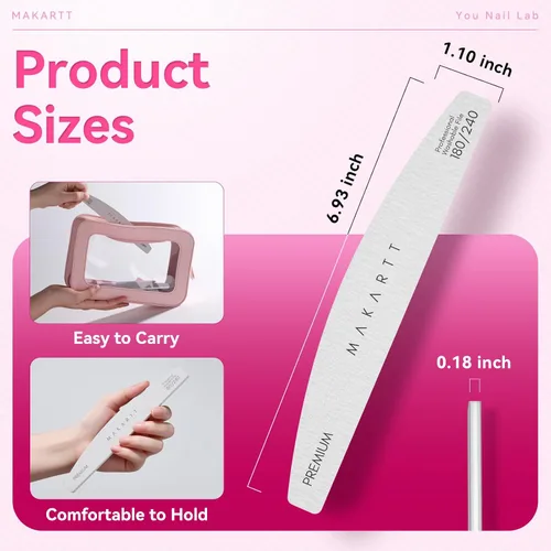 Miniatura 7 de Makartt Lima de uñas – Tablas de esmeril de grano 180/240 para uñas, 2 limas de uñas de doble cara para preparación y pulido de uñas naturales, kit