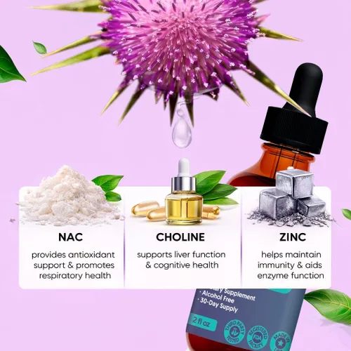 Miniatura 4 de Líquido de apoyo hepático con NAC y zinc, mezcla de hierbas de alta potencia, cardo mariano, diente de león, cúrcuma, gotas de bienestar diario, sin