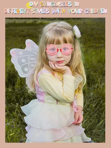 Miniatura 17 de Dunzy 10 pares de lentes de sol redondos de flores para niños, gafas de bricolaje para exteriores, con 50 margaritas, 100 cuentas de letras al azar