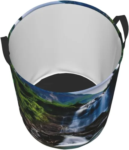 Miniatura 3 de Scenic mountain waterfall print Circular Hamper Waterproof Storage Bin Organizer Basket Laundry Hamper With Handles For Clothes Toys Small