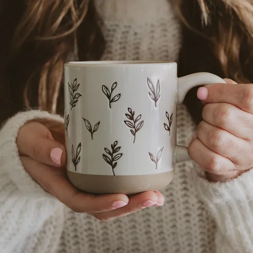 Miniatura 2 de Sweet Water Decor Taza de café de otoño con diseño de hojas marrones, taza de gres de 14 onzas para té y sidra, apta para microondas y lavavajillas