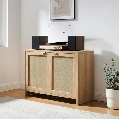 Miniatura 2 de Crosley Furniture Kenji - Armario para tocadiscos con almacenamiento de vinilo, soporte multimedia, organizador moderno para el hogar