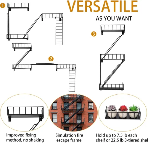 Miniatura 4 de Zonon Estante de pared de escape de incendios, estantes de escalera de metal, decoración de pared, estantes flotantes, estante de figura de acción