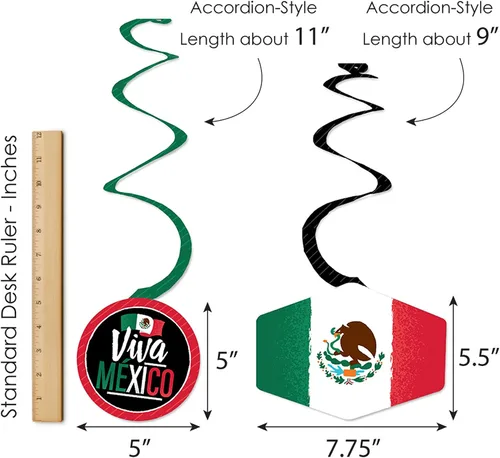 Miniatura 7 de Big Dot of Happiness Viva México - Decoración para colgar en fiestas del Día de la Independencia mexicana - Remolinos de decoración para fiestas