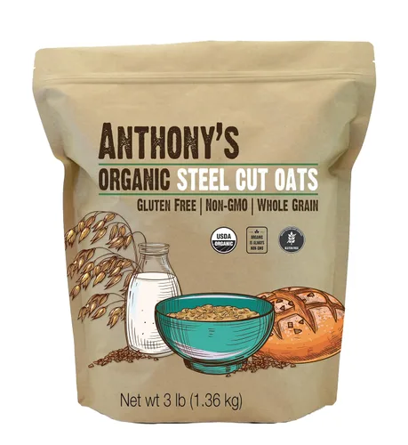 Anthony's Avena de corte de acero orgánico, 3 libras, sin gluten, sin OMG, avena irlandesa, grano entero