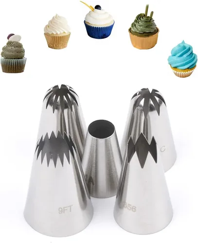 Puntas de Glaseado Grandes, Punta de Manga Pastelera Eclair Churro Macaron Estrella Redonda para Decorar Pasteles, Cupcakes, Galletas, 5 Piezas F
