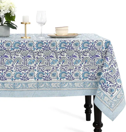Miniatura 14 de CPC - Mantel cuadrado 100% algodón, 60 x 60 pulgadas, estampado de bloques indios, mantel para bodas, primavera/verano, barbacoa, verde ágata