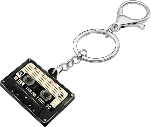 Miniatura 3 de NEWEI Llavero de cinta de casete de acrílico de los años 90 para mujer, decoración de fiesta temática de los años 80, Cinta de casete D