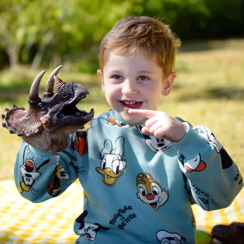 Miniatura 2 de Gemini&Genius Triceratops Marionetas de Mano de Dinosaurio Grandes de Goma Suave Realistas Divertidas y Aterradoras Cabeza de Dino Marionetas