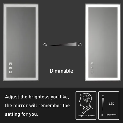 Miniatura 4 de TOOLKISS Espejo de baño LED frontal de 24 x 32 pulgadas, tocador iluminado montado en la pared con memoria inteligente antivaho regulable, vidrio