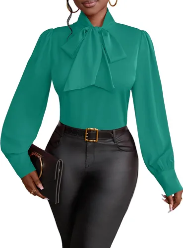 Miniatura 29 de Vrtige Camisa de mujer elegante con cuello de lazo, manga larga, blusa para la oficina