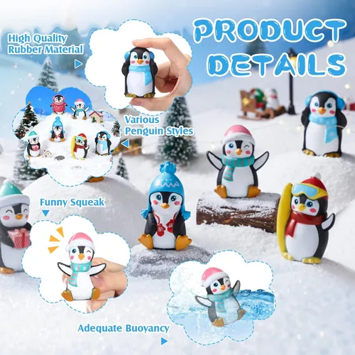 Miniatura 3 de Realspring 24 piezas de pingüino de goma para operaciones del día de San Valentín, juguetes de baño de pingüinos de invierno que brillan en la Negro