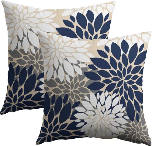 Miniatura 84 de Fundas de Almohada Azul Aguamarina 16X16 Pulgadas Juego de 2, Flores de Dalia Primavera Verano Floral Crema Fundas de Almohada Decorativas