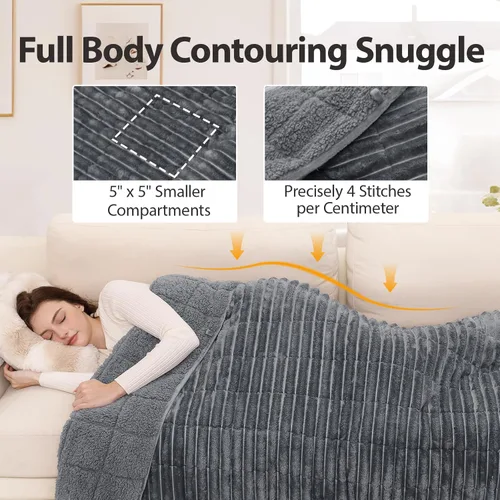 Miniatura 7 de Manta con peso de forro polar Sherpa con rayas acanaladas 3D, manta pesada de franela suave de 12 libras para sofá y cama, manta gruesa con cuentas