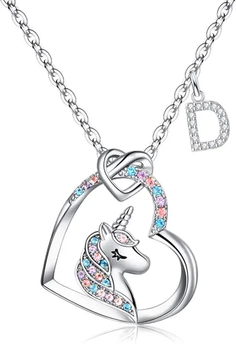 STORUP Regalos de unicornios para niñas, chapado en oro de 14 quilates, oro blanco, oro rosa, colorido colgante de corazón de circonita cúbica,