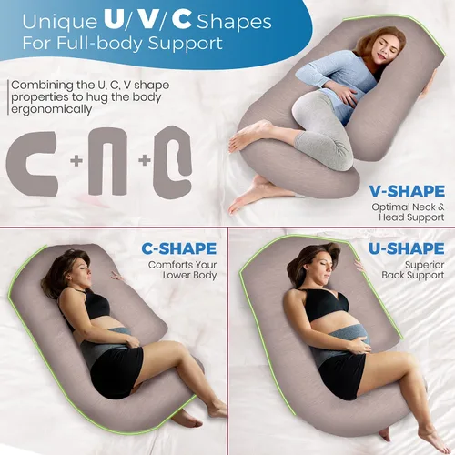 Miniatura 8 de PILLANI Almohadas de embarazo para dormir - Almohada de cuerpo completo en forma de V C U con funda extraíble, almohada de maternidad refrescante