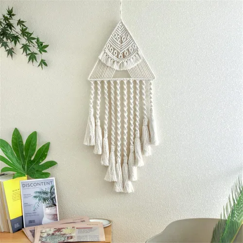 Miniatura 2 de Tapiz de macramé tejido de algodón, estilo bohemio, atrapasueños, decoración de pared, 10.5 x 28 pulgadas