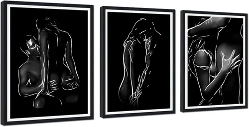 Miniatura 11 de Novatique 3 piezas de arte de pared sexy en blanco y negro para parejas desnudas, decoración de pared abstracta de amor para mujeres y hombres, arte