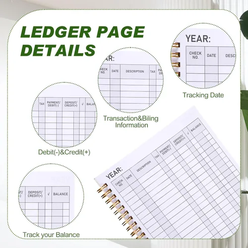 Miniatura 3 de 4 cuadernos de contabilidad para cuentas de gastos, encuadernado en espiral, registro de cheques para pequeñas empresas, 200 hojas en total