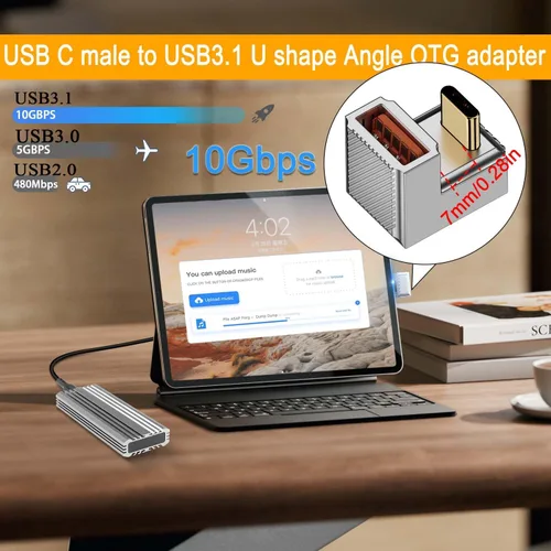 Miniatura 2 de QIANRENON PD 120W U ángulo USB C a USB 3.1 OTG adaptador 10Gbps tipo C macho a USB3.1 hembra conector de datos de carga rápida de 180 grados