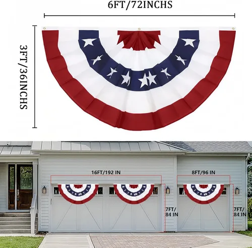Miniatura 2 de Bandera de abanico plisada estadounidense de 3 x 6 pies (juego de 4) – Banderines patrióticos de medio abanico, decoraciones del Día de los Caídos