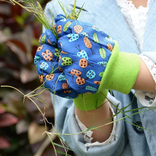 Miniatura 7 de HANDLANDY 2 pares de guantes de jardinería para niños, niñas y niños, guantes de trabajo de jardín (mariquita verde y puntos, M)