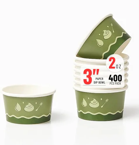 Miniatura 2 de Cuencos redondos de papel de inmersión de 3 pulgadas (400 unidades), cuencos desechables de 3 onzas, compostables, ecológicos, como bambú