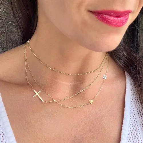 Miniatura 2 de Ovian Collar de cruz lateral para mujer, chapado en oro de 18 quilates, acero inoxidable, gargantilla religiosa cristiana