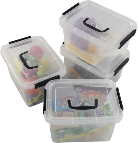 Miniatura 7 de Begale Contenedor pequeño de plástico de 5 cuartos de galón, caja de pestillo transparente con pestillos y 4