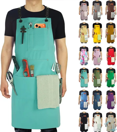 Miniatura 15 de Delantal de cocina, delantal de trabajo, lienzo, múltiples bolsillos, jardinería, pintura, barbacoa, artista, carpintero, tallas M a XXL, gris oscuro