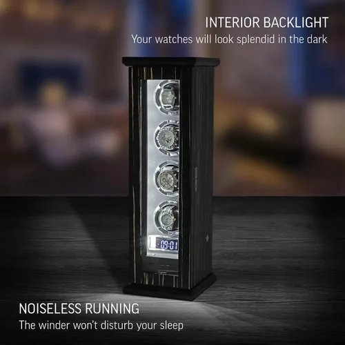 Miniatura 5 de Classic-4 - Soporte para 4 relojes automáticos con retroiluminación LED, pantalla táctil LCD y compartimento de almacenamiento