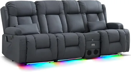 Miniatura 34 de URRED Sofá reclinable eléctrico con masaje y calor, sofá biplaza reclinable de pared con consola, sofá de casa rodante, asiento de cine en casa