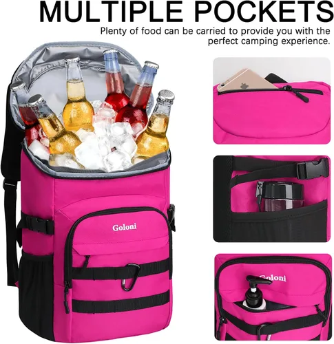 Miniatura 4 de Mochila térmica con aislamiento, a prueba de fugas, pequeña mochila térmica suave para hombres y mujeres, para campamentos, viajes, playa, Rosa