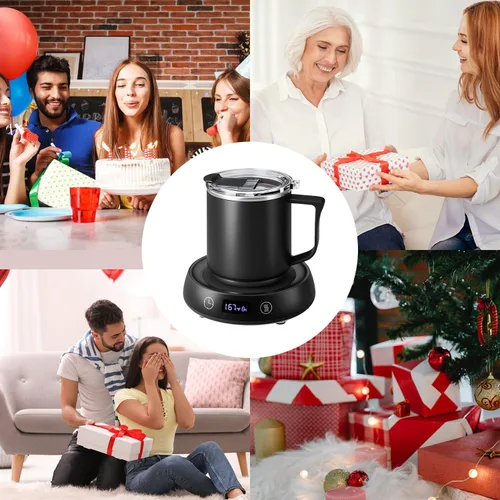 Miniatura 9 de Juego de calentador de tazas y tazas de café, calentador eléctrico de tazas para escritorio, placa calentadora de velas con temporizador de inicio