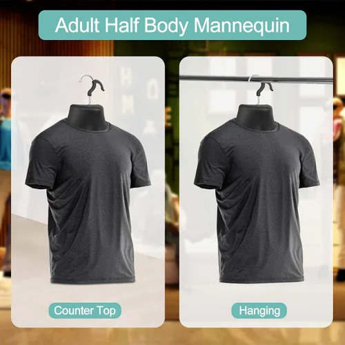 Miniatura 5 de Lallisa 1 paquete de maniquí masculino con forma de vestido de torso con forma de camiseta, cuerpo de medio maniquí, cintura redondeada, cuerpo