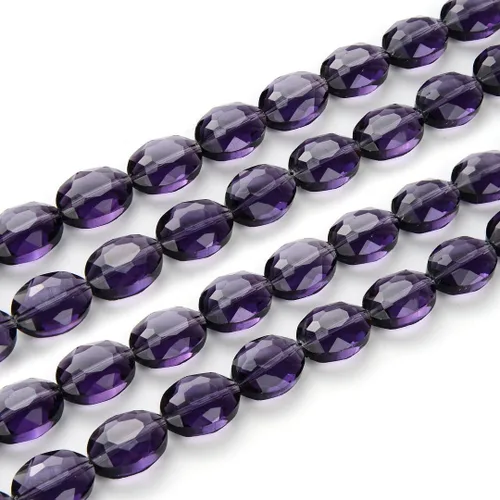 50pcs Checa 16mm (0.63 inch) Grande facetado Plano Oval Cristal Cuentas Espaciador Amatista Púrpura